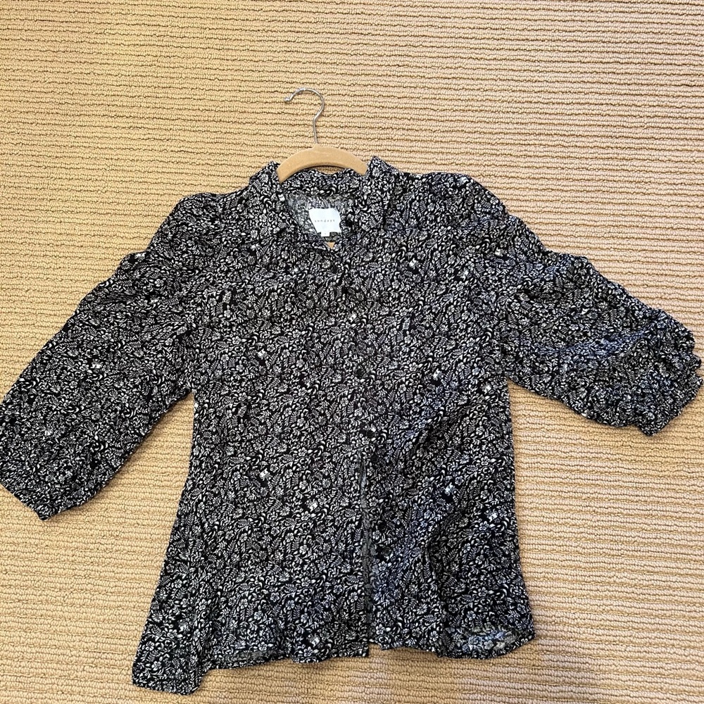 Sundays Black and White Textured Blouse